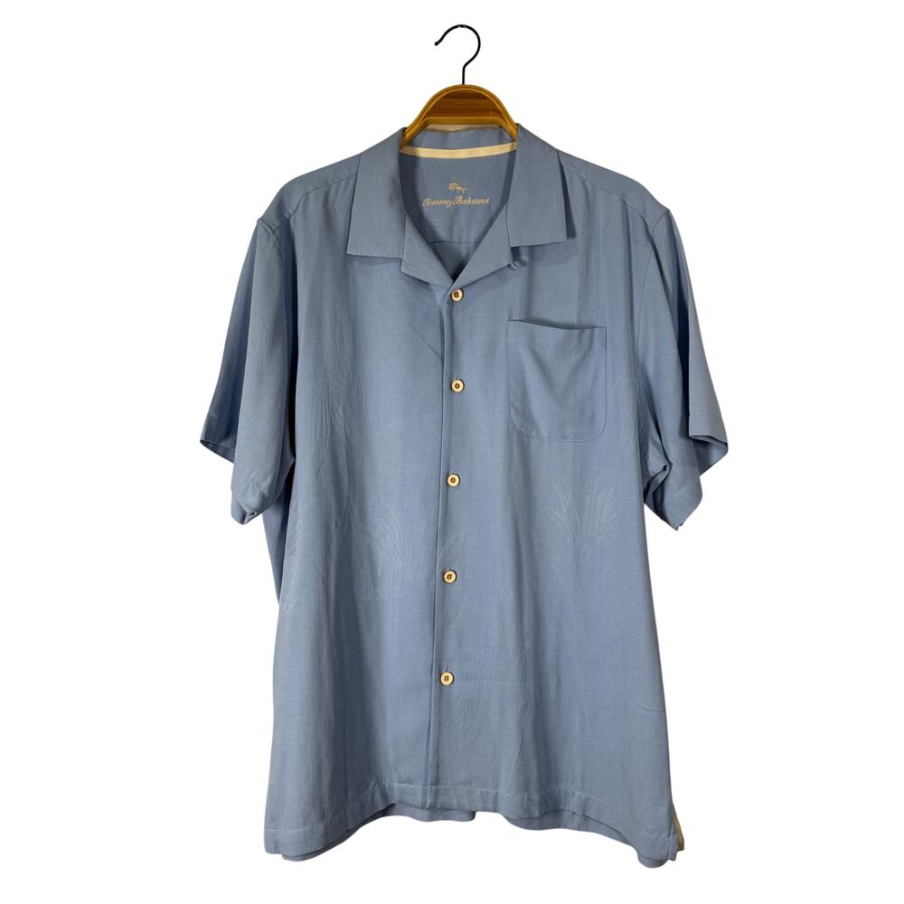 Tommy Bahama Blue Tone Hawaiian Shirt Silk Large